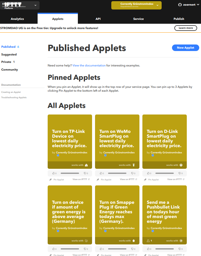 Fertige Applets und Integrationen des GrünstromIndex für IFTTT Fertige Applets und Integrationen des GrünstromIndex für IFTTT